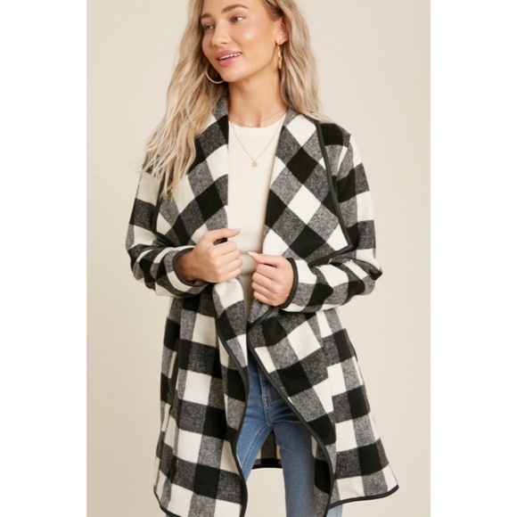 SOLD OUT Black Buffalo Plaid Drape Front Jacket - Picture 7 of 11